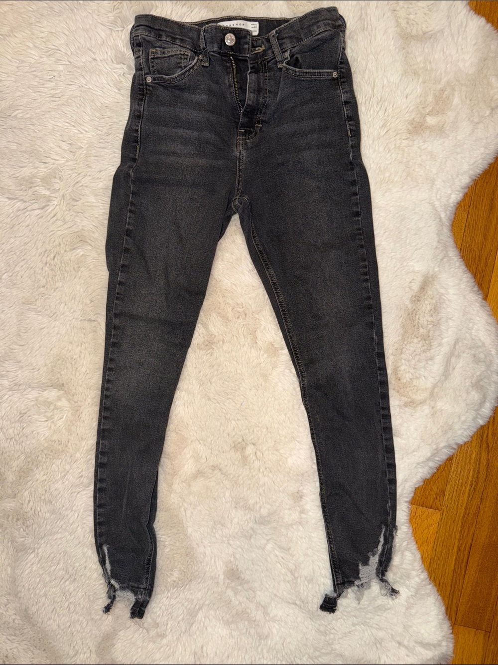 Topshop Jamie Black Distressed Skinny Jeans W28 L30 Raw Hem